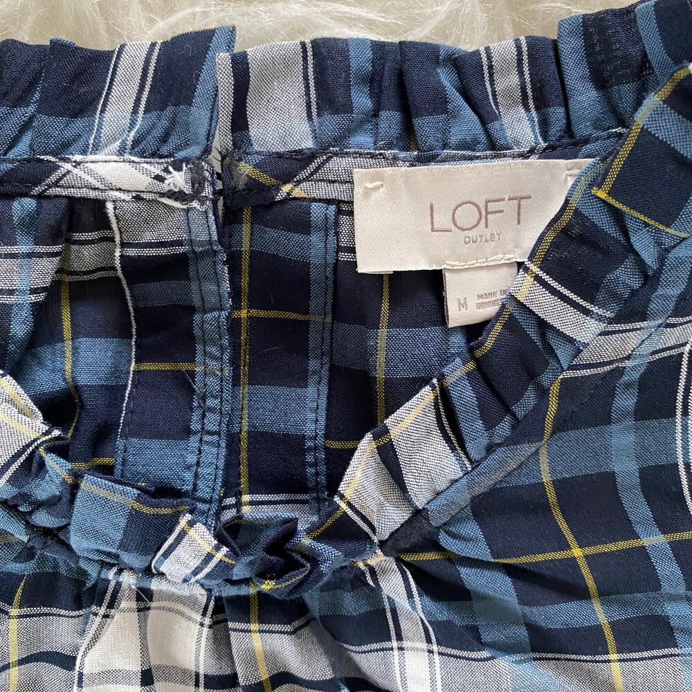 LOFT Blue Plaid Ruffle Sleeve Shell, size M - Picture 3 of 8